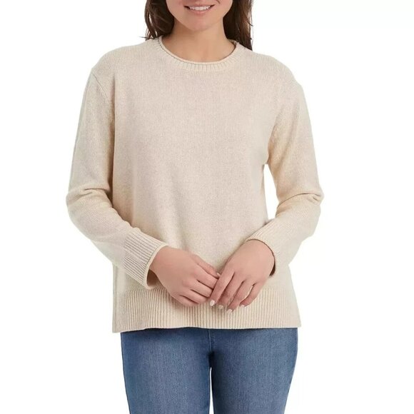 Ella Moss Med Crew Neck Soft Knit Pullover Sweater Long Sleeve High-Low Top Tan - Picture 1 of 4